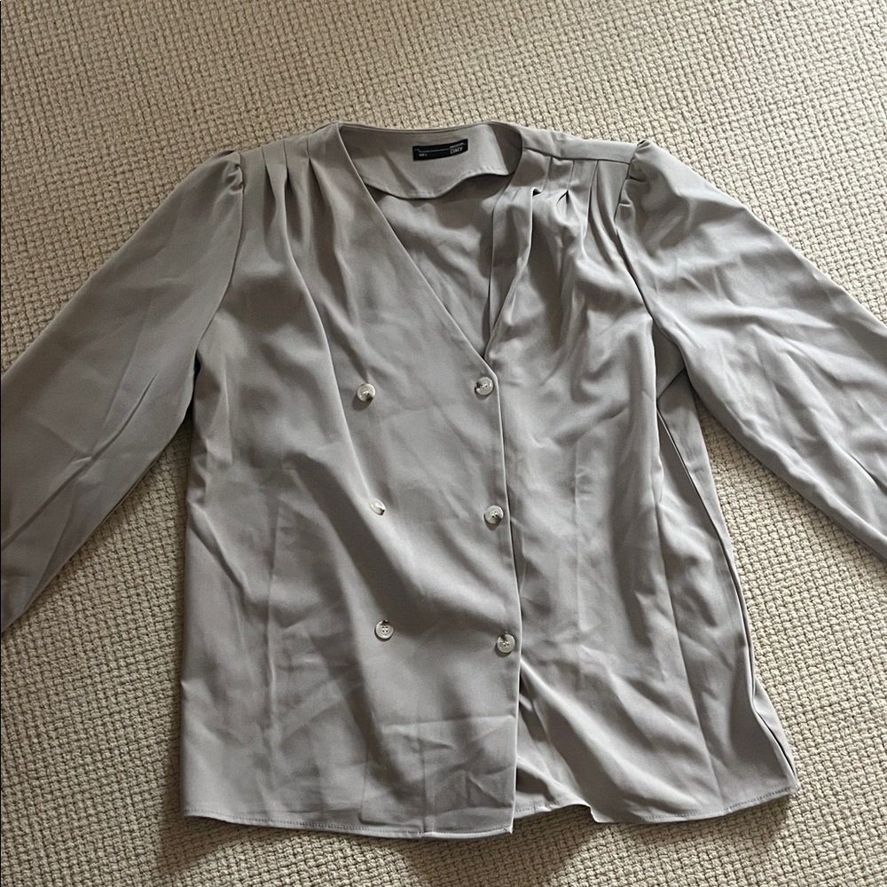 Gray Double-Breasted Blouse